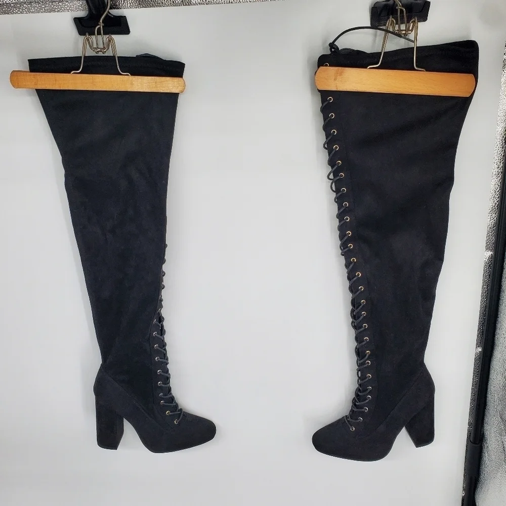 Shoedazzle Shoes Women 6.5 Janitha Lace Up Zip Up Boot Black